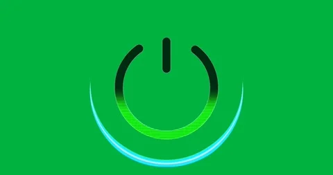 Tech graphics showing power button icon with green gradient in blue arcs, Stock Footage 317594877