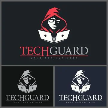 Tech Guard Cyber Security Hacker Mascot Logo Set Vector Illustration Stock Illustration
