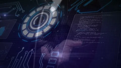 Tech hand approaching, hovering, guiding HUD interface, forming luminous links Stock Footage 323147539