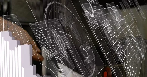 Tech hands pressing red button, rotating knobs, pulling lever, adding HUD gauges 스톡 동영상 330546980