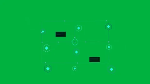 Tech hub graphic assembling on transparent field, spawning concentric hexes and Stock Footage 333907719