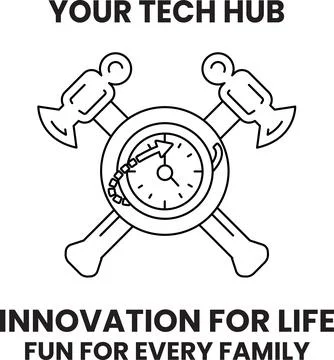 Tech hub logo with crossed tools and clock face Illustrazione stock