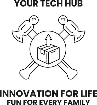 Tech hub logo features crossed axes around a box with an arrow Stock Illustration