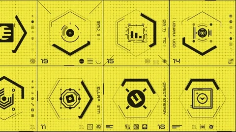 Tech HUD Black on Yellow Loop 02 Stock Footage 294044031