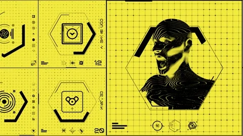 Tech HUD Black on Yellow Loop 04 Stock-Footage 294044116