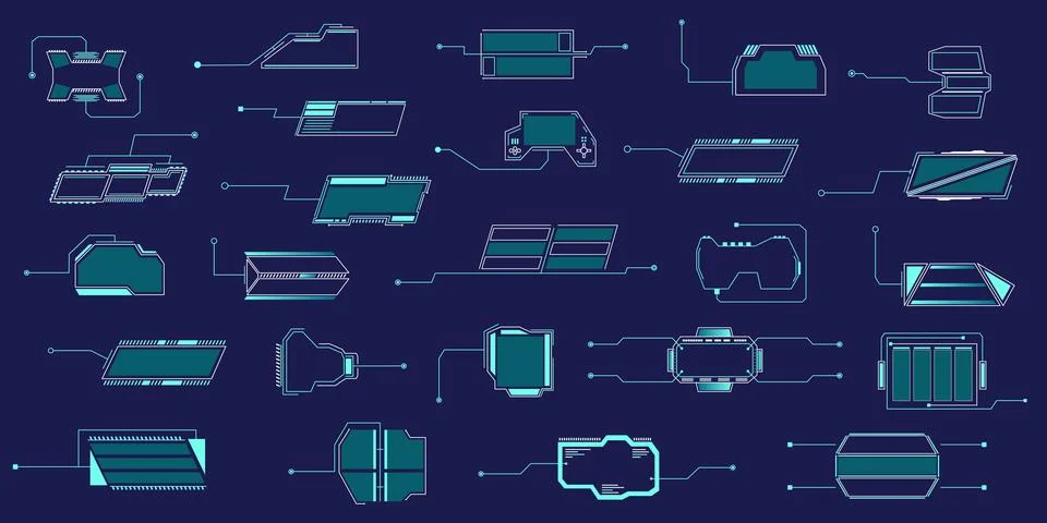 Tech hud frames. Text box technology elements, ui titles for digital game Stockillustratie