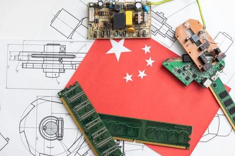 Tech icon computer circuit chip. Illustration China micro processor CPU is in a Stock Photos