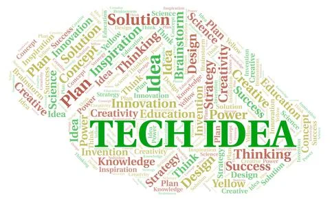 Tech Idea typography word cloud create with the text only. Stock Illustration