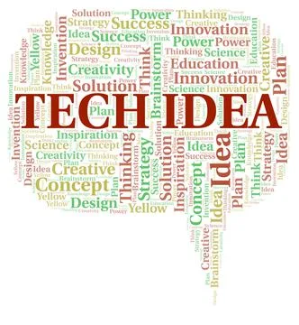 Tech Idea typography word cloud create with the text only. Stock Illustration