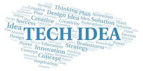 Tech Idea typography word cloud create with the text only. Illustrazione stock