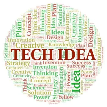 Tech Idea typography word cloud create with the text only. Stock Illustration