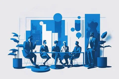 Tech illustration start-up business team meeting Stock Illustration