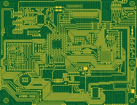 Tech industrial electronic circuit green background Stock Illustration