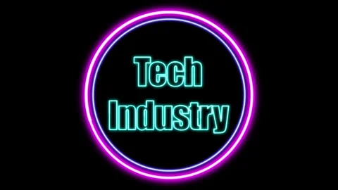 'Tech Industry' Text Animation with Neon Glow &amp; Glowing Circles. Stock Footage 282577102