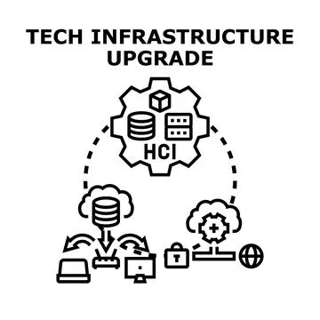 Tech infrastructure upgrade migrating data to new servers 스톡 일러스트