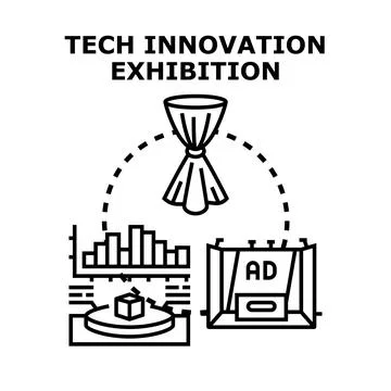 Tech innovation exhibition displaying future business concepts Illustration