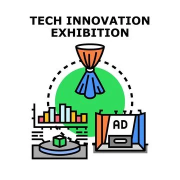 Tech innovation exhibition displaying future business concepts Stock Illustration