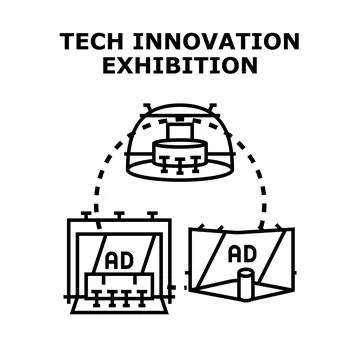 Tech innovation exhibition displays presenting marketing concepts Stock Illustration