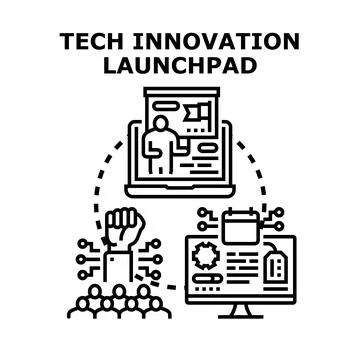 Tech innovation launchpad developing new digital solutions Illustrazione stock
