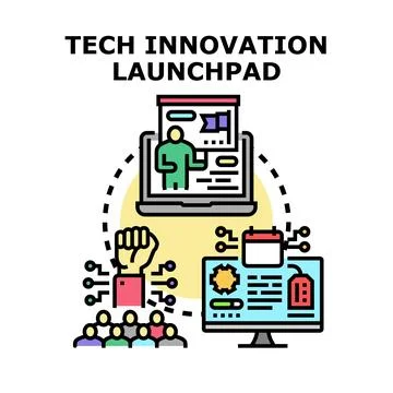 Tech innovation launchpad developing new digital solutions Stock Illustration