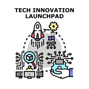 Tech innovation launchpad launching startup development process Stock Illustration