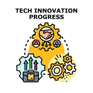 Tech innovation progress vector concept drawing collaboration Stock Illustration