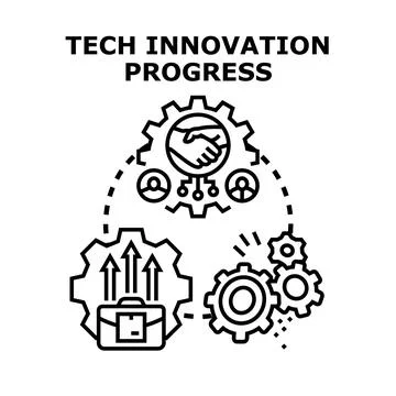 Tech innovation progress vector concept drawing collaboration Stock Illustration