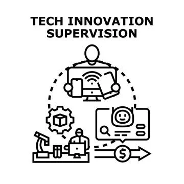 Tech innovation supervision process and research development Stock Illustration