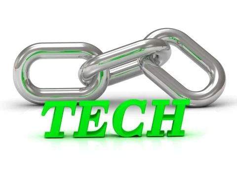 TECH- inscription of color letters and Silver chain of the section on white b Stock Illustration