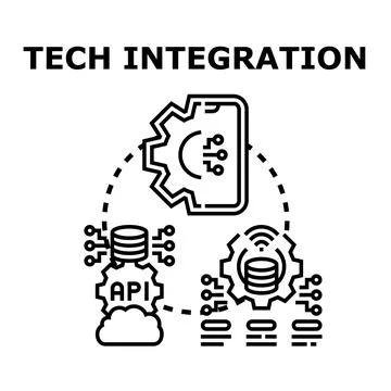 Tech integration concept with connected digital systems Stock Illustration
