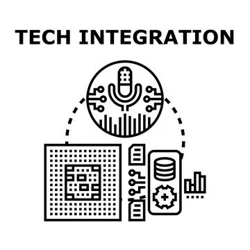 Tech integration connecting devices and data for future solutions 库存插图