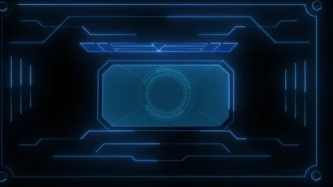 Tech interface title panel visual neon blue frame, geometric HUD marks, glowing Stock Footage 340567801