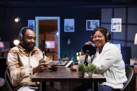 Tech Interview In Content Creator Studio Stock Photos