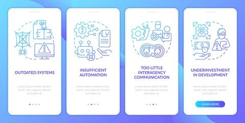 Tech issues in public health system blue gradient onboarding mobile app screen Illustrazione stock