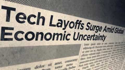 Tech Layoffs Surge Amid Global Economic Uncertainty Headline Newspaper Title Stock Footage 317056093