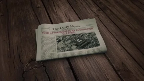 Tech Layoffs Surge as Automation Expands NEWSPAPER Headlines Titles Stock Footage 343399371