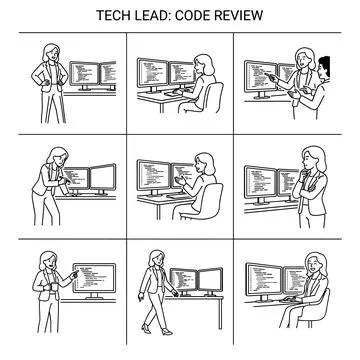 Tech lead woman code review process illustration, developer team collaborat.. 库存插图