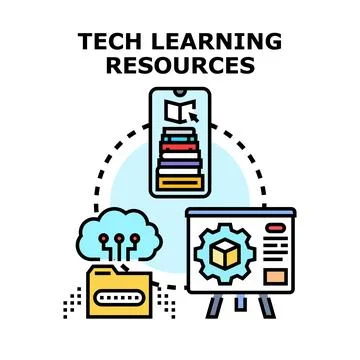 Tech learning resources for online education and development Stock Illustration