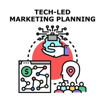Tech led marketing planning strategy management concept Stock Illustration