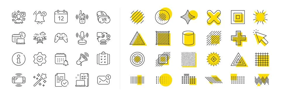 Tech line icons. Game console, Joystick gamepad and Quiz report set. Design Stock Illustration