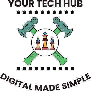 Tech logo blends chess pieces with crossed axes 스톡 일러스트