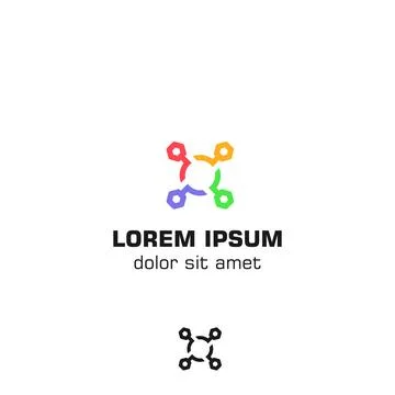 Tech logo. Colorful technical symbol. Hex rounded style. Illustrazione stock