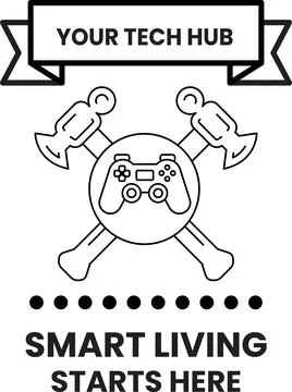 Tech logo features game controller crossed with axes Illustrazione stock
