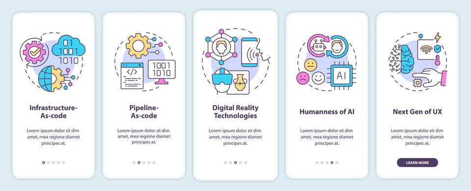 Tech macro trends onboarding mobile app screen Stock Illustration