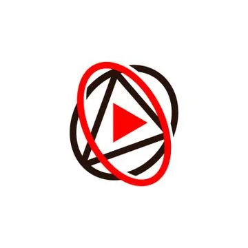 Tech media play button logo design icon vector illustration element Illustrazione stock