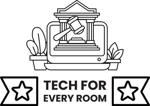 Tech merges with law, shown on a screen 스톡 일러스트