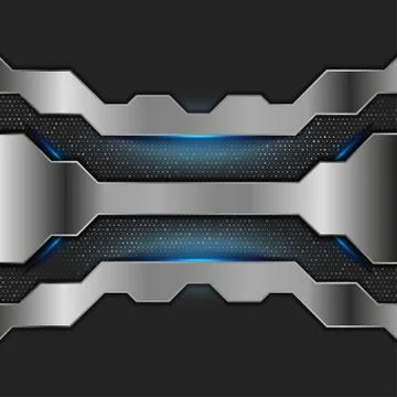 Tech metallic graphic design with blue neon glowing lights Stock Illustration