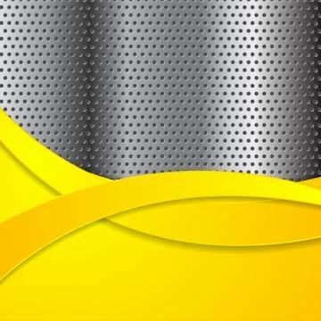 Tech metallic perforated background with yellow waves イラスト素材