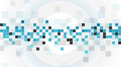 Tech minimal geometric abstract background with linear circles and squares mo Illustrazione stock