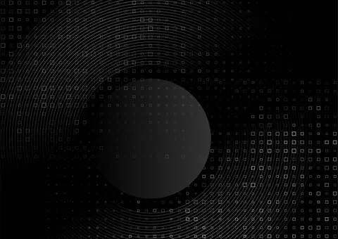 Tech minimal geometric abstract black background with grey circle and square  Stock Illustration